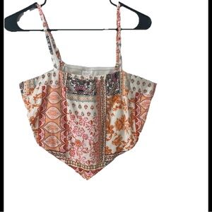 No Boundaries Sleeves Top Orange Pink floral Size L (0653)